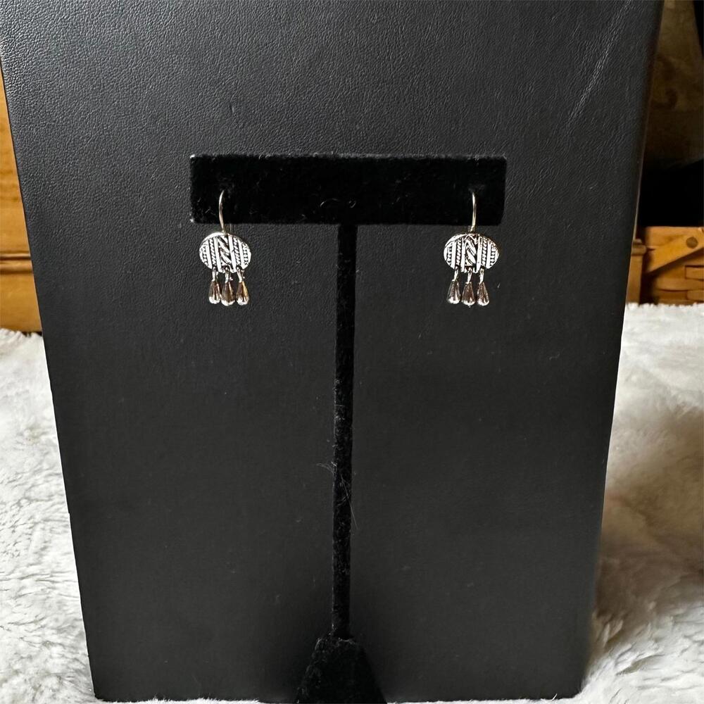 Silver Engraved Dangle Drop Earrings Signed .75 Inch